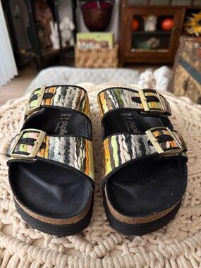 Birkenstock Multicolor Striped Two-Buckle Mules